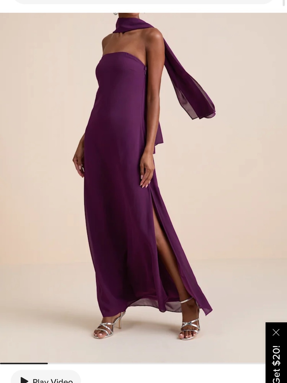 Lulu’s Rawya Plum Purple Strapless Maxi Dress and Scarf Set